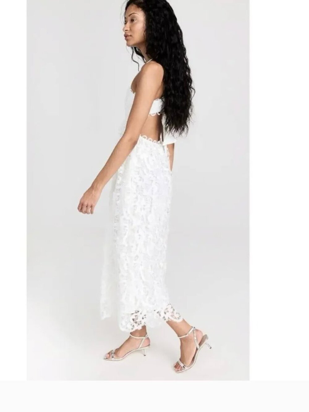 Saylor Wendie Dress Floral Lace Embroidered Cutout Open Tie Bow Back White Large - Picture 3 of 9